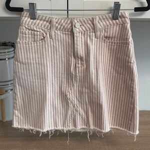 PAIGE Aideen Pink Pinstripe Mini Skirt Denim Casual Women's 25 Distressed Spring